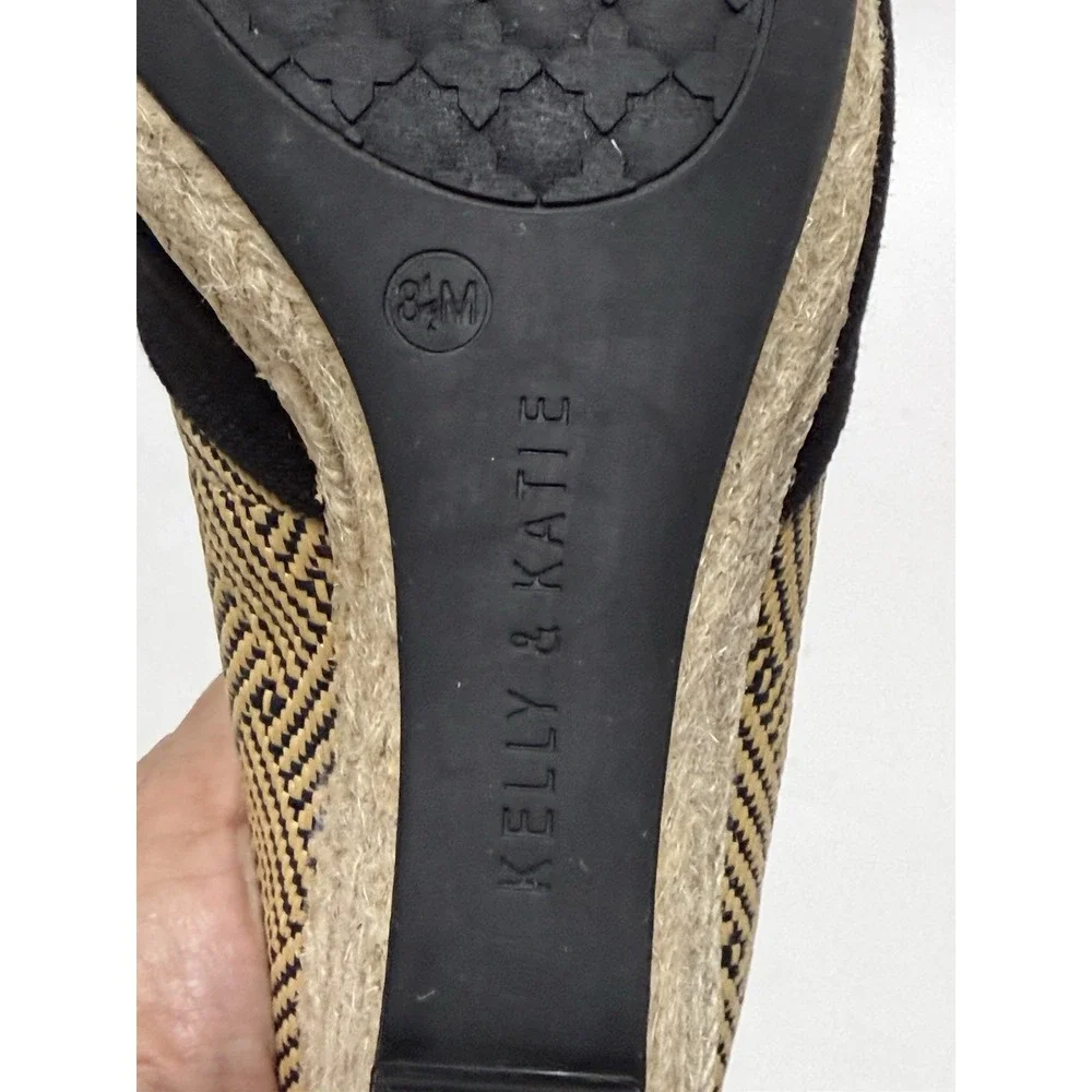 Kelly & Katie  8.5 M Knotted Espadrille Woven Wedge Sandal Black Beige
